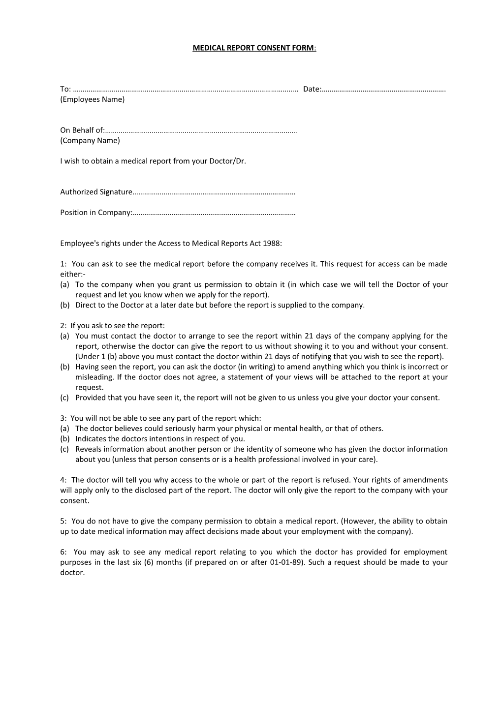 Medical Report Consent Form