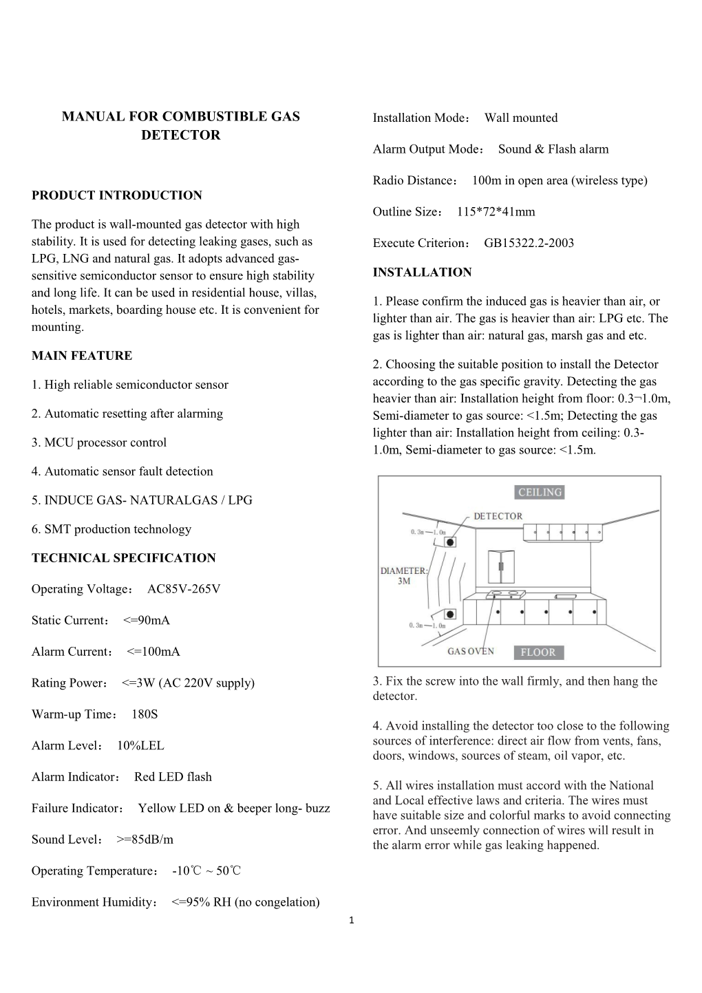 Manual for Combustible Gas Detector