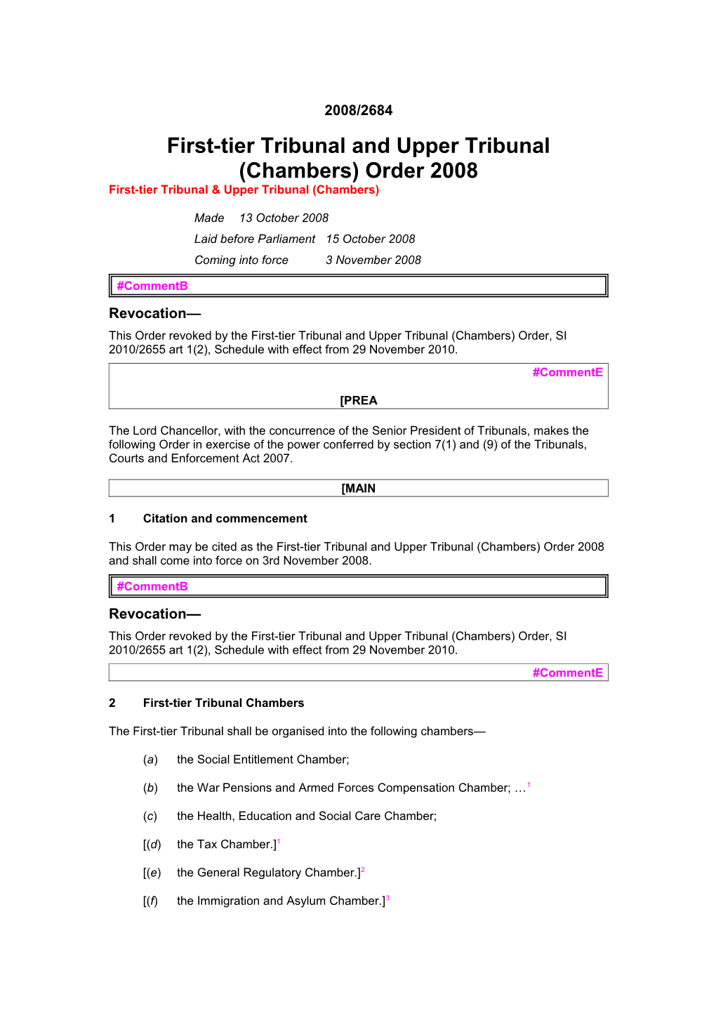 First-Tier Tribunal and Upper Tribunal (Chambers) Order 2008