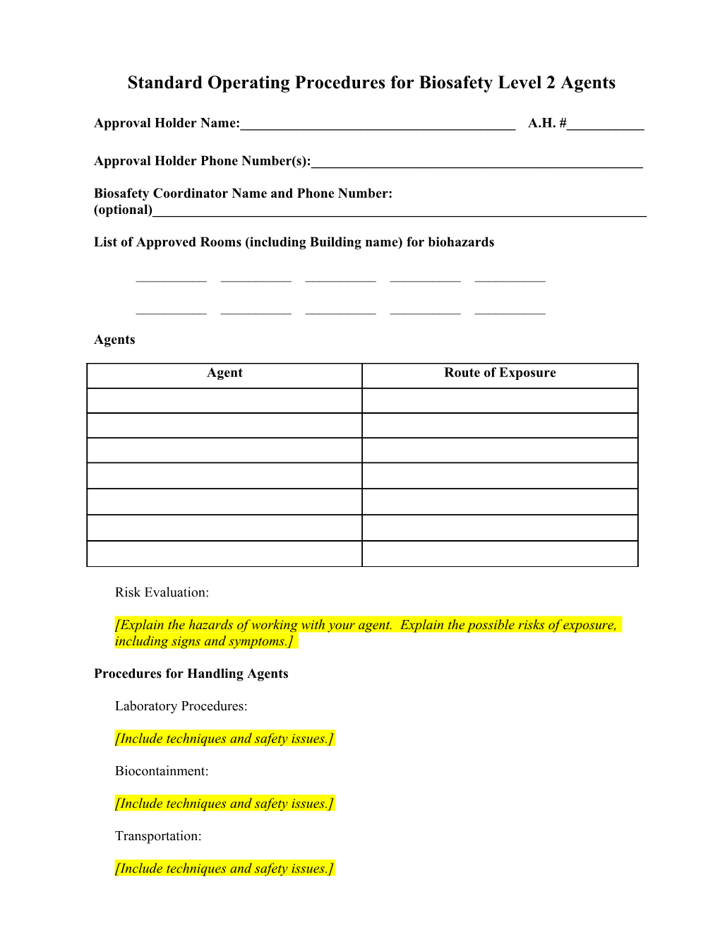 Standard Operating Proceduresfor Biosafety Level 2 Agents