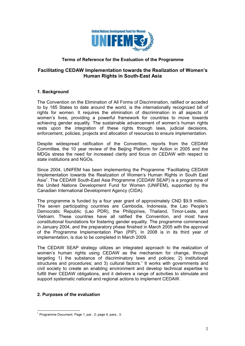 Terms of Reference for the Evaluation of the Programme