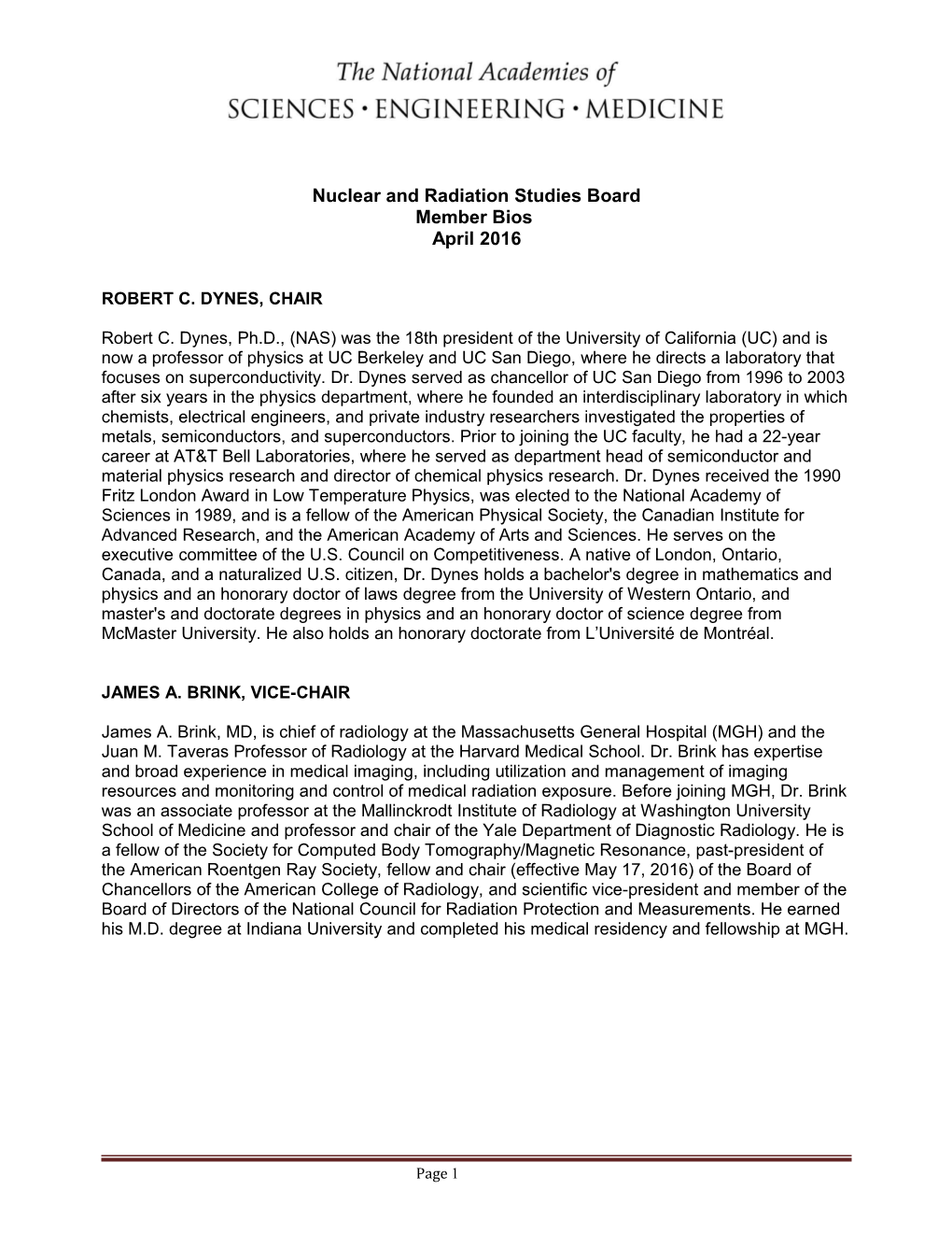 Nuclear and Radiation Studies Board