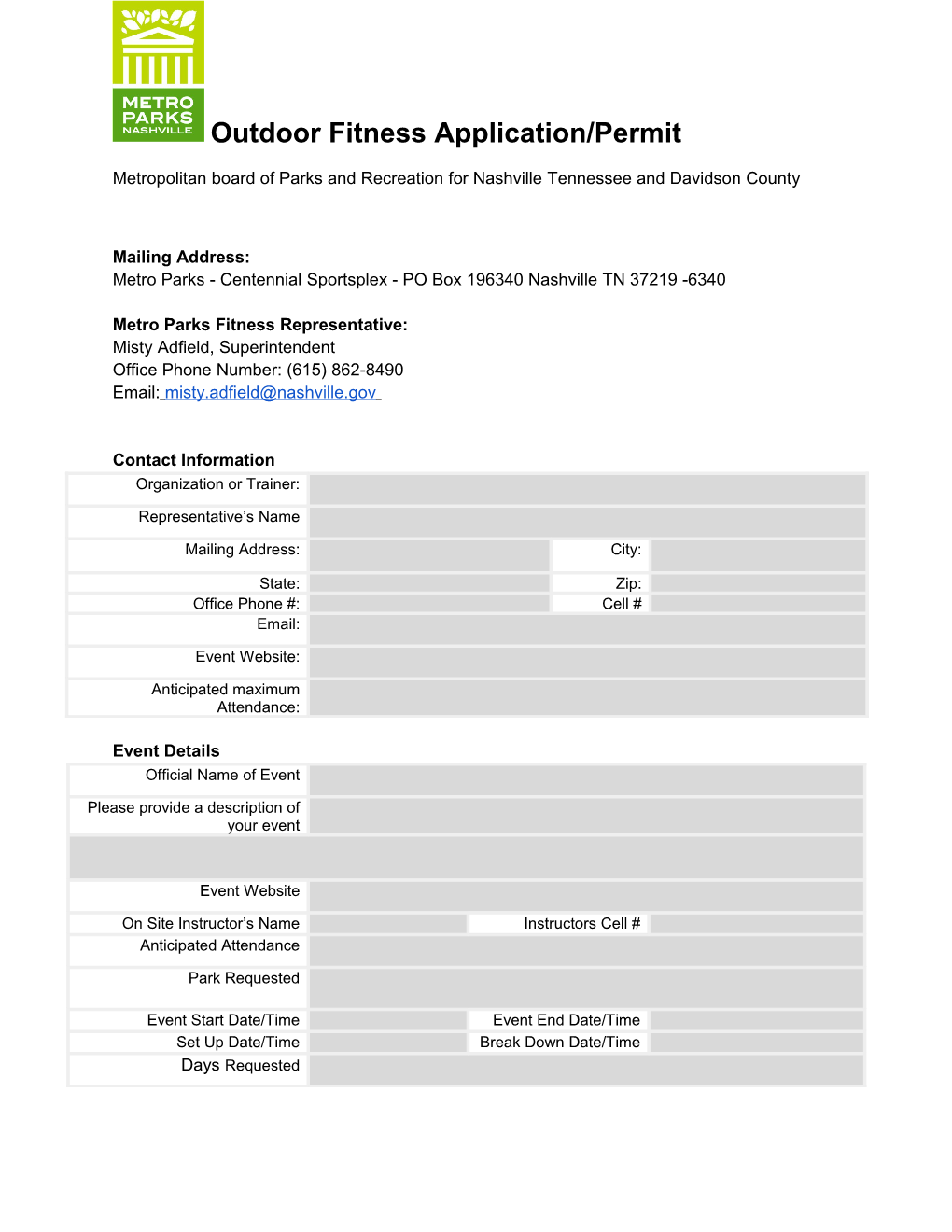 Metropolitan Board of Parks and Recreation for Nashville Tennessee and Davidson County