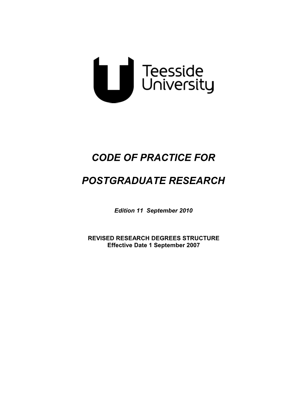 Code of Practice for Postgraduate Research