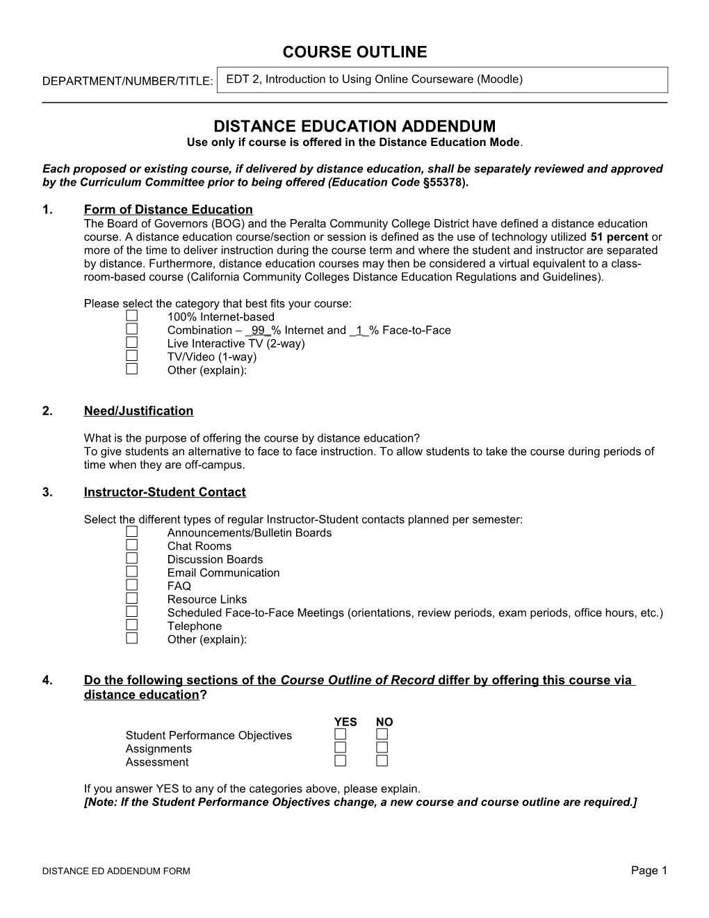 Distance Education Addendum