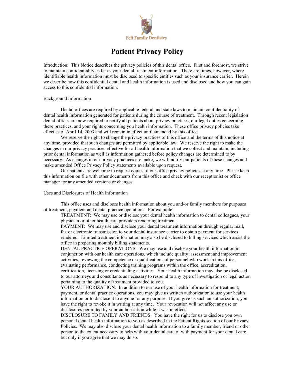 Patient Privacy Policy