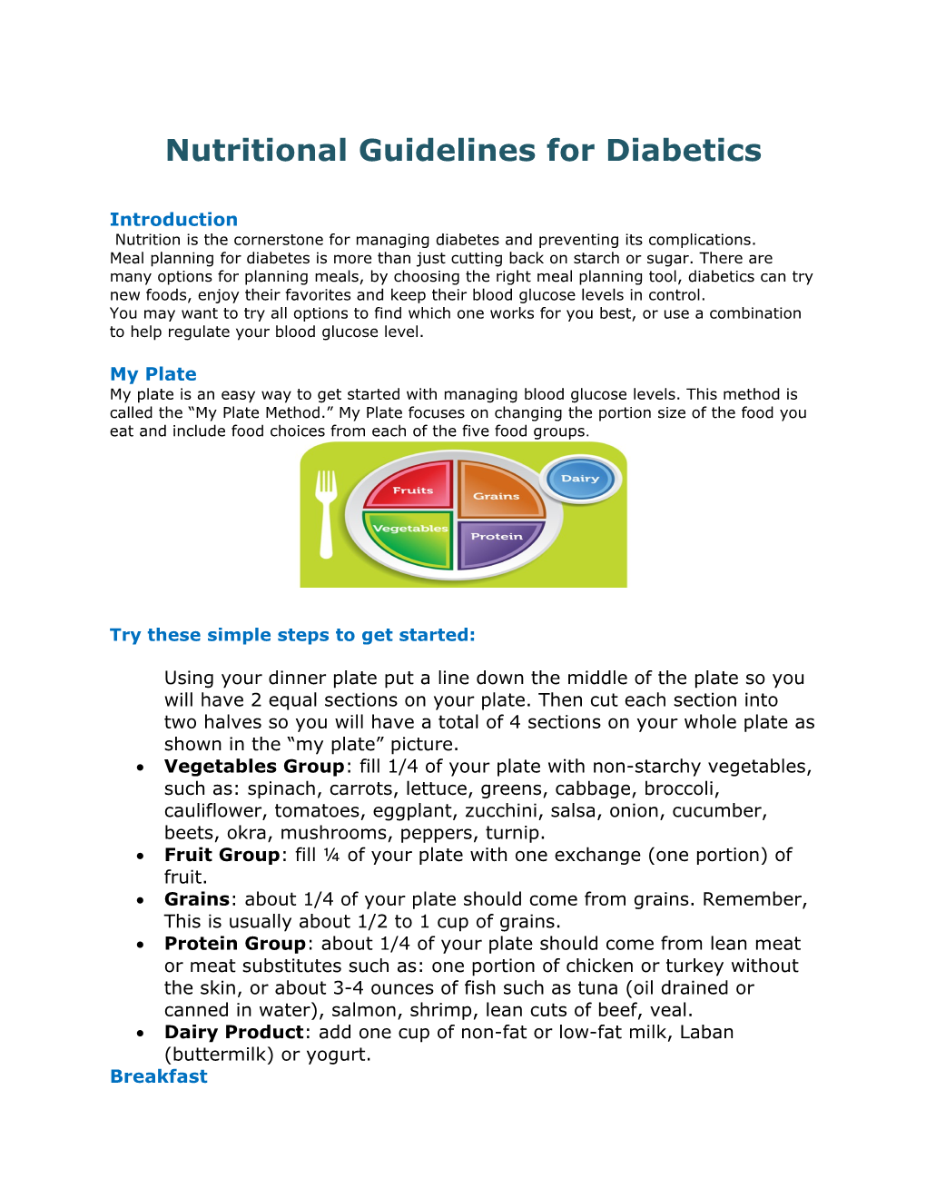 Nutritional Guidelines for Diabetics