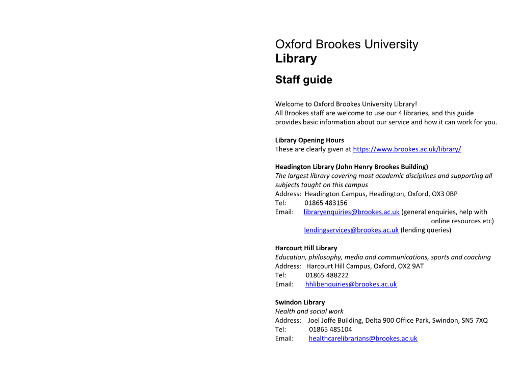 Welcome to Oxford Brookes University Library!