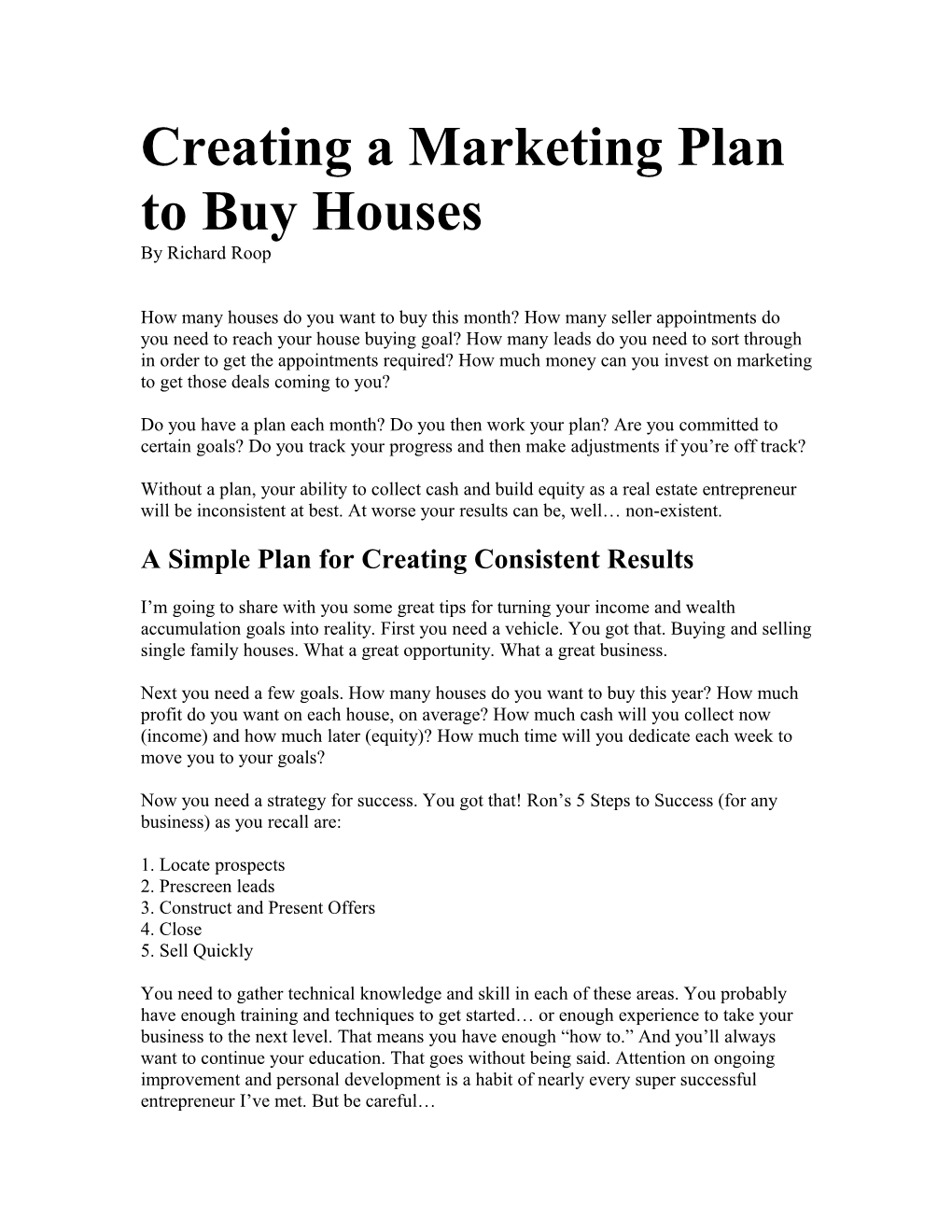 Creating a Supercharged Marketing Plan to Buy Houses