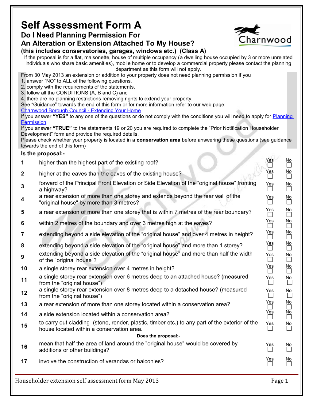 Householder Extension Self Assessment Form May 2013Page 1