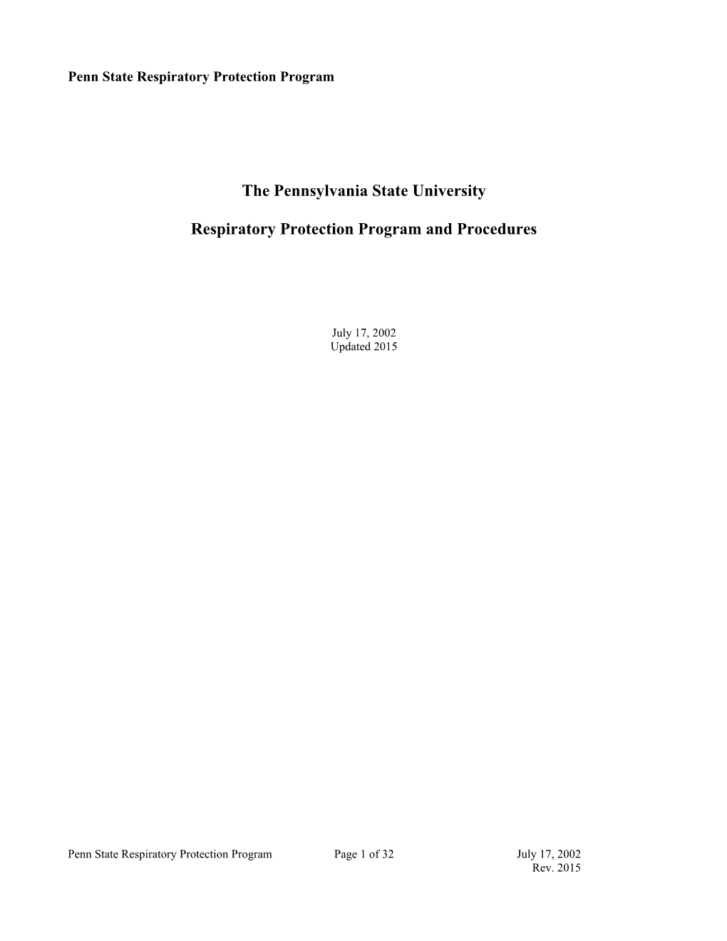OPP Respiratory Protection Program Manual Text