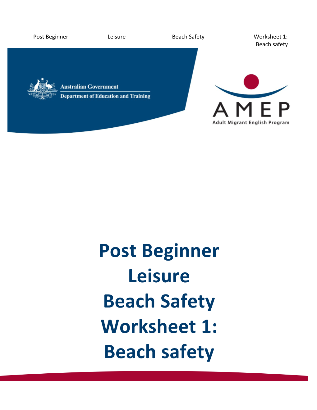 Post Beginner Leisure Beach Safety Worksheet 1: Beach Safety