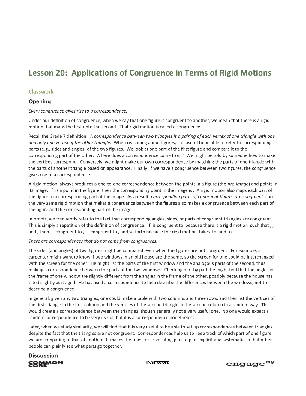 Lesson 20: Applications of Congruence in Terms of Rigid Motions