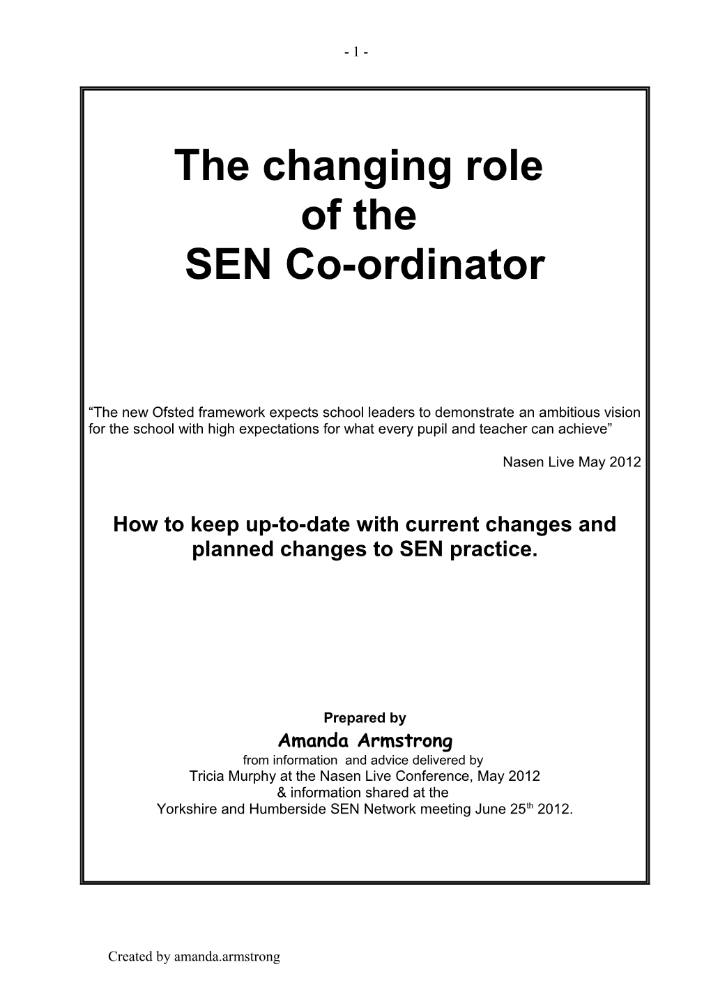 Sen Co-Ordination All Change Crib Sheet