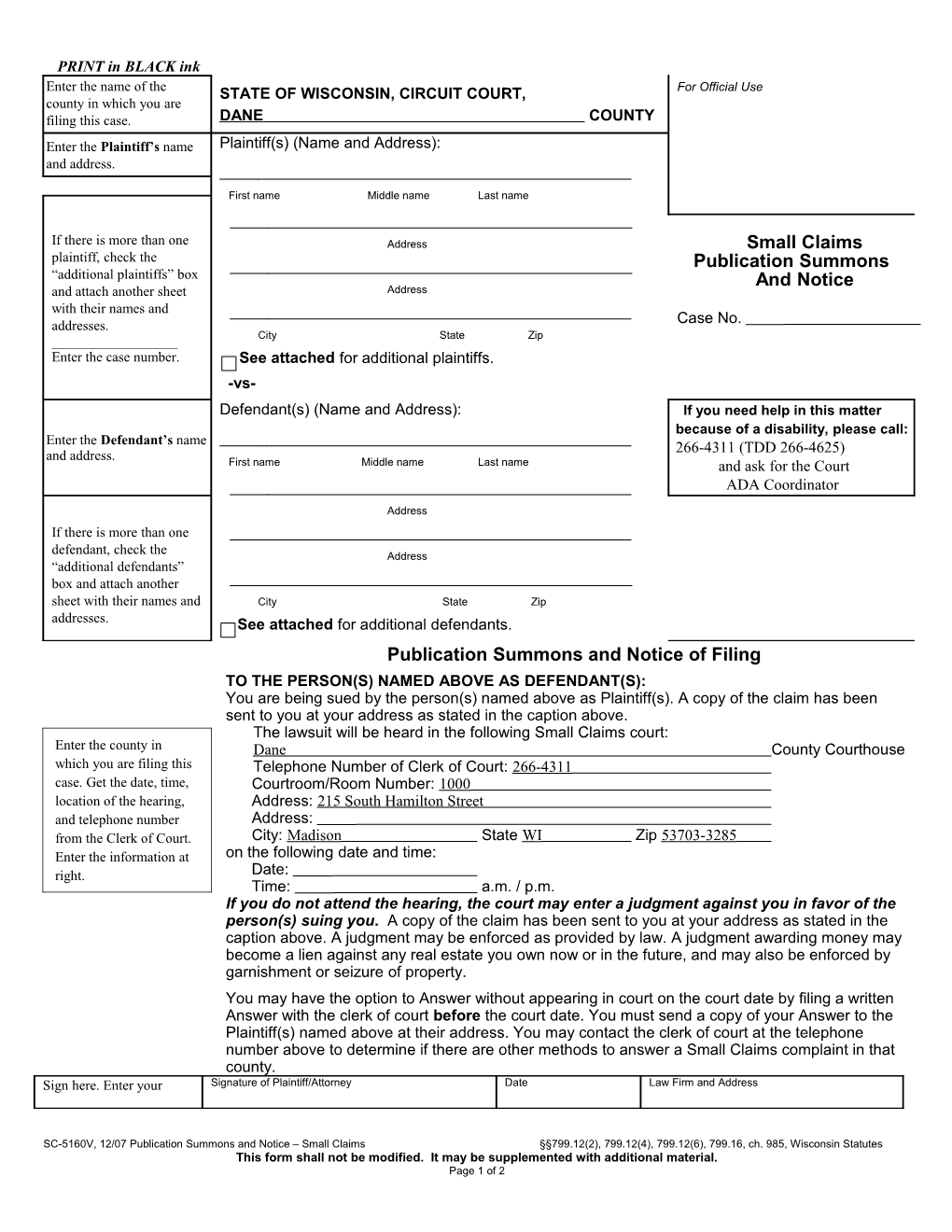 SC-5160: Publication Notice and Summons