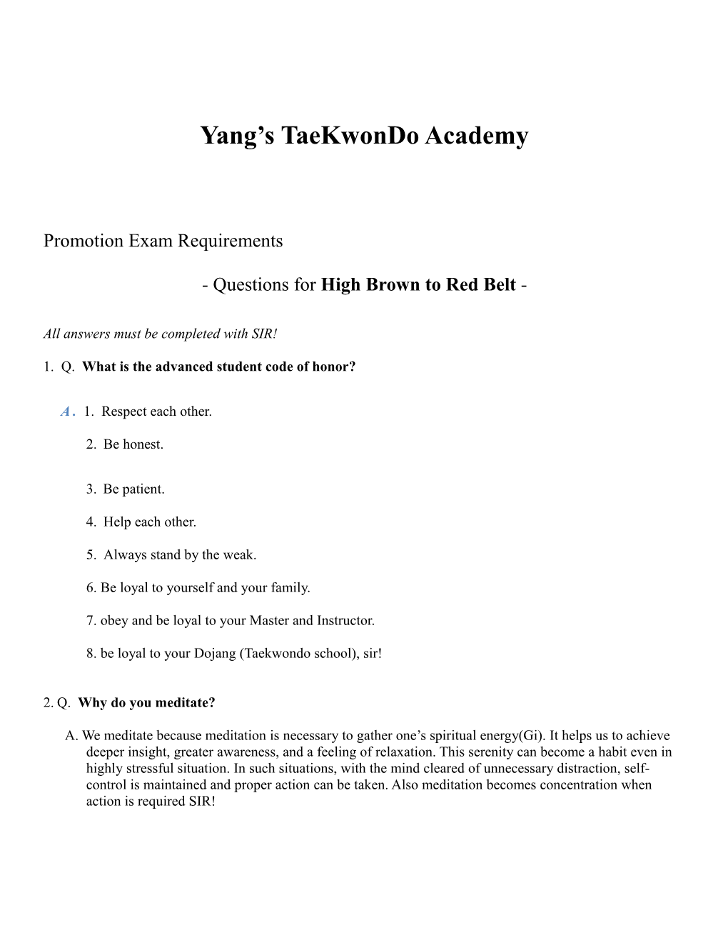Yang S Taekwondo Academy