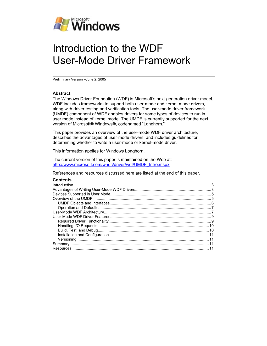 Introduction to the WDF User-Mode Driver Framework