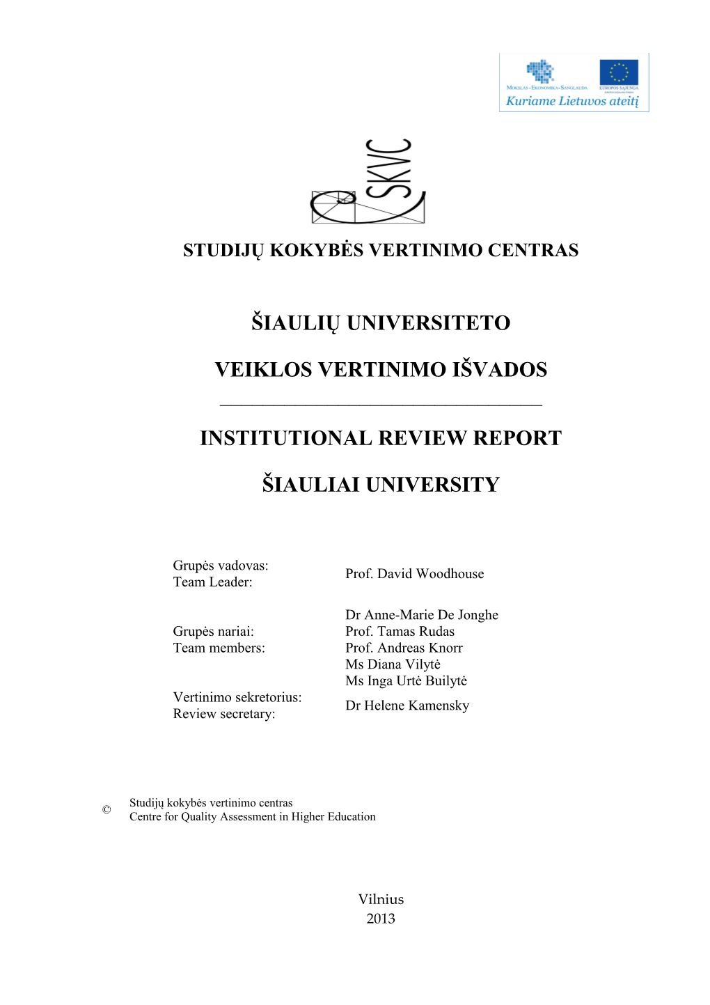 Siauliai University Review Report November 2012