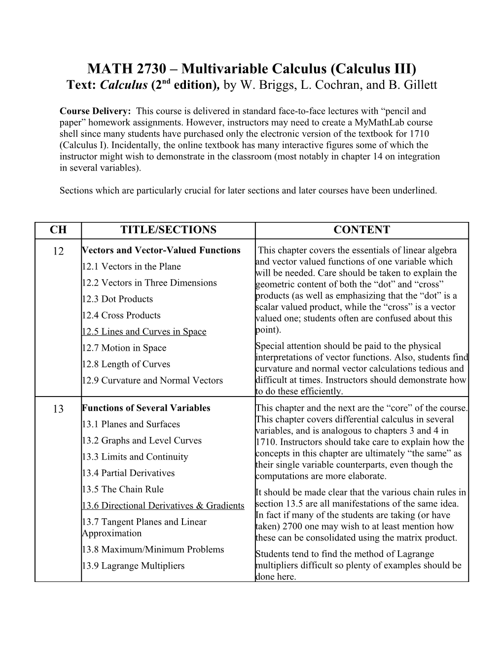 MATH2730 Multivariable Calculus (Calculus III)