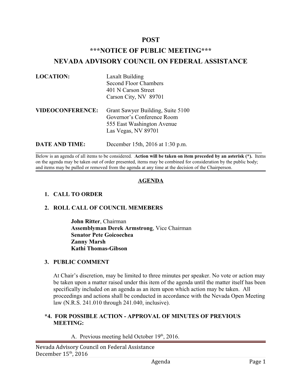 Nevada Advisory Council on Federal Assistance