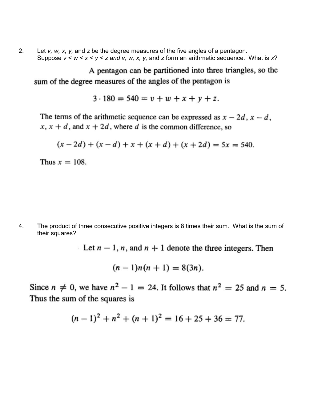 2.Let V, W, X, Y, and Z Be the Degree Measures of the Five Angles of a Pentagon