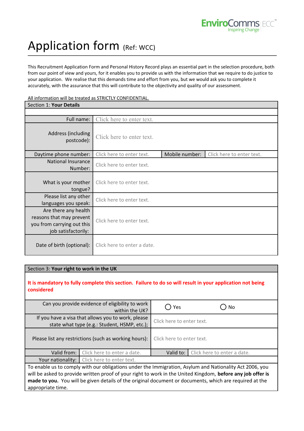 Application Form (Ref: WCC)