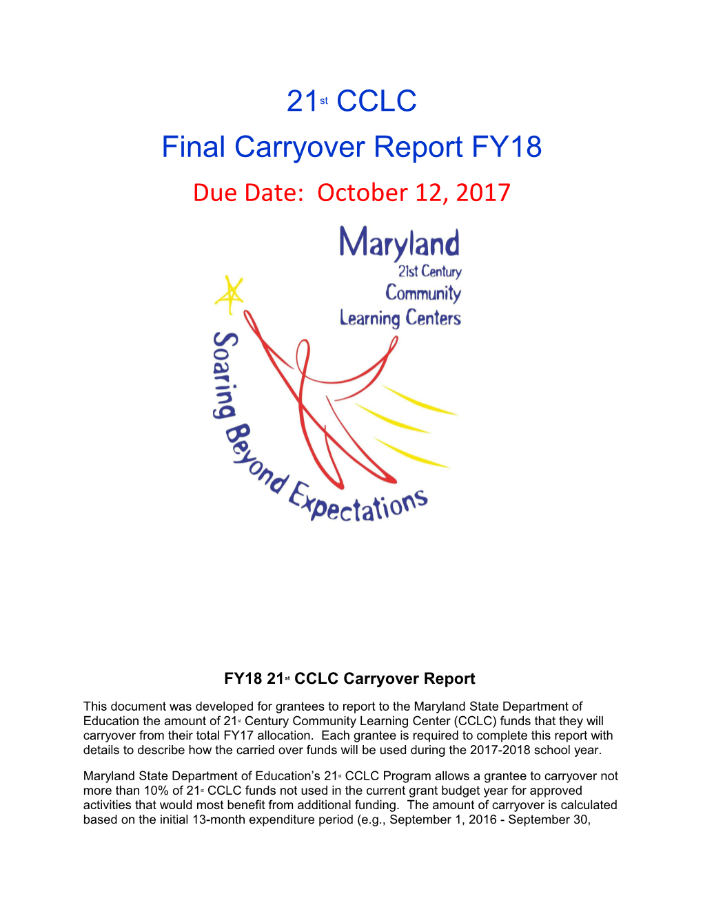 FY18 21St CCLC Carryover Report