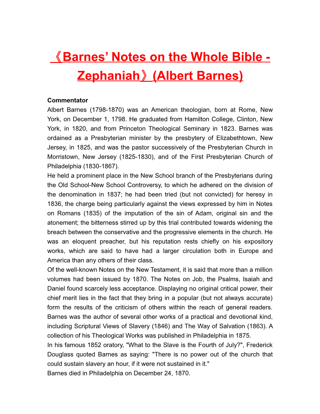 Barnes Notes on the Whole Bible - Zephaniah (Albert Barnes)