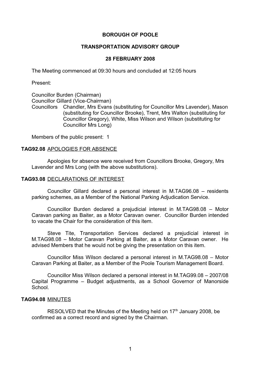 Minutes - Transportation Advisory Group - 28 February 2008
