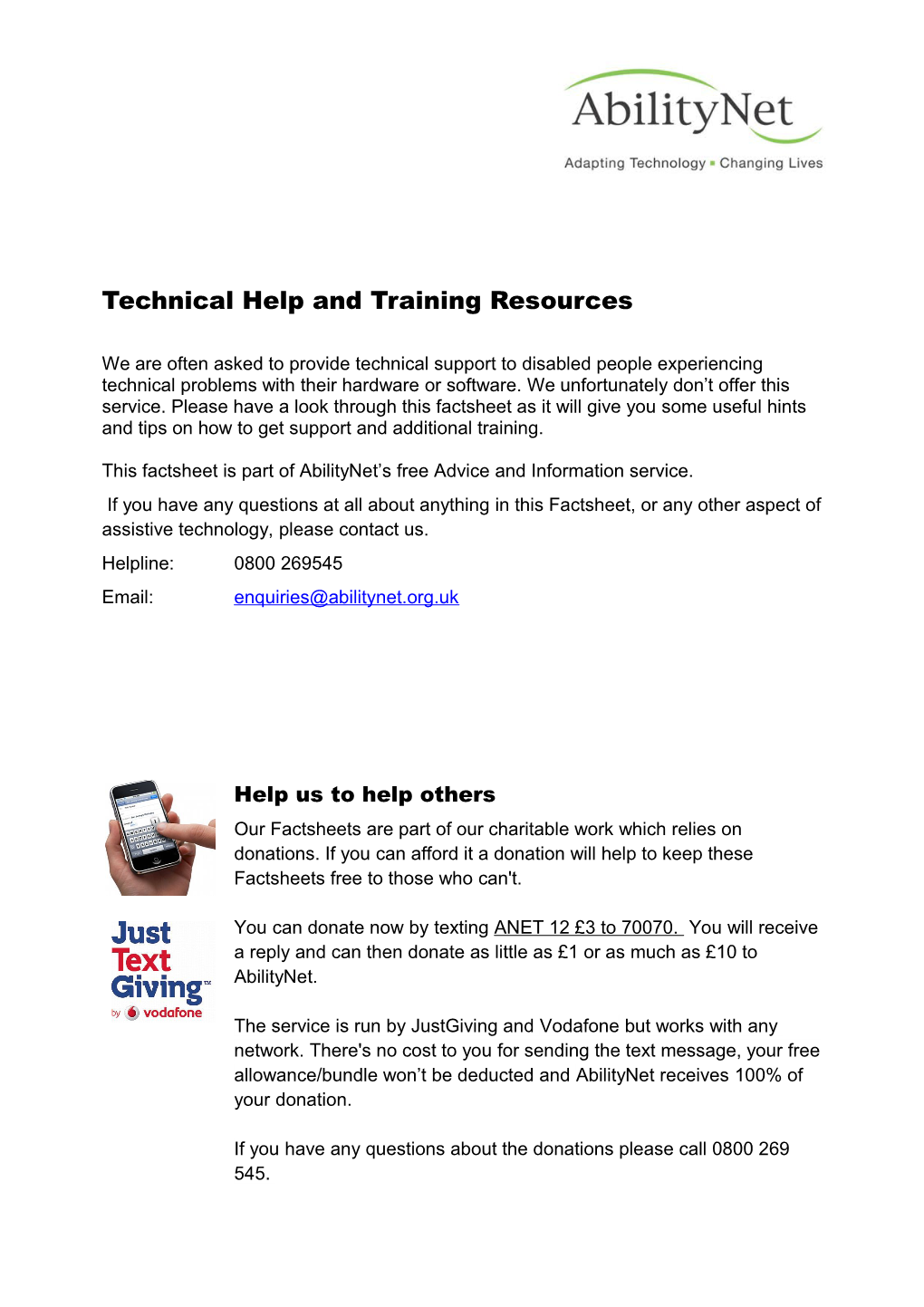 Technical Help and Training Resources