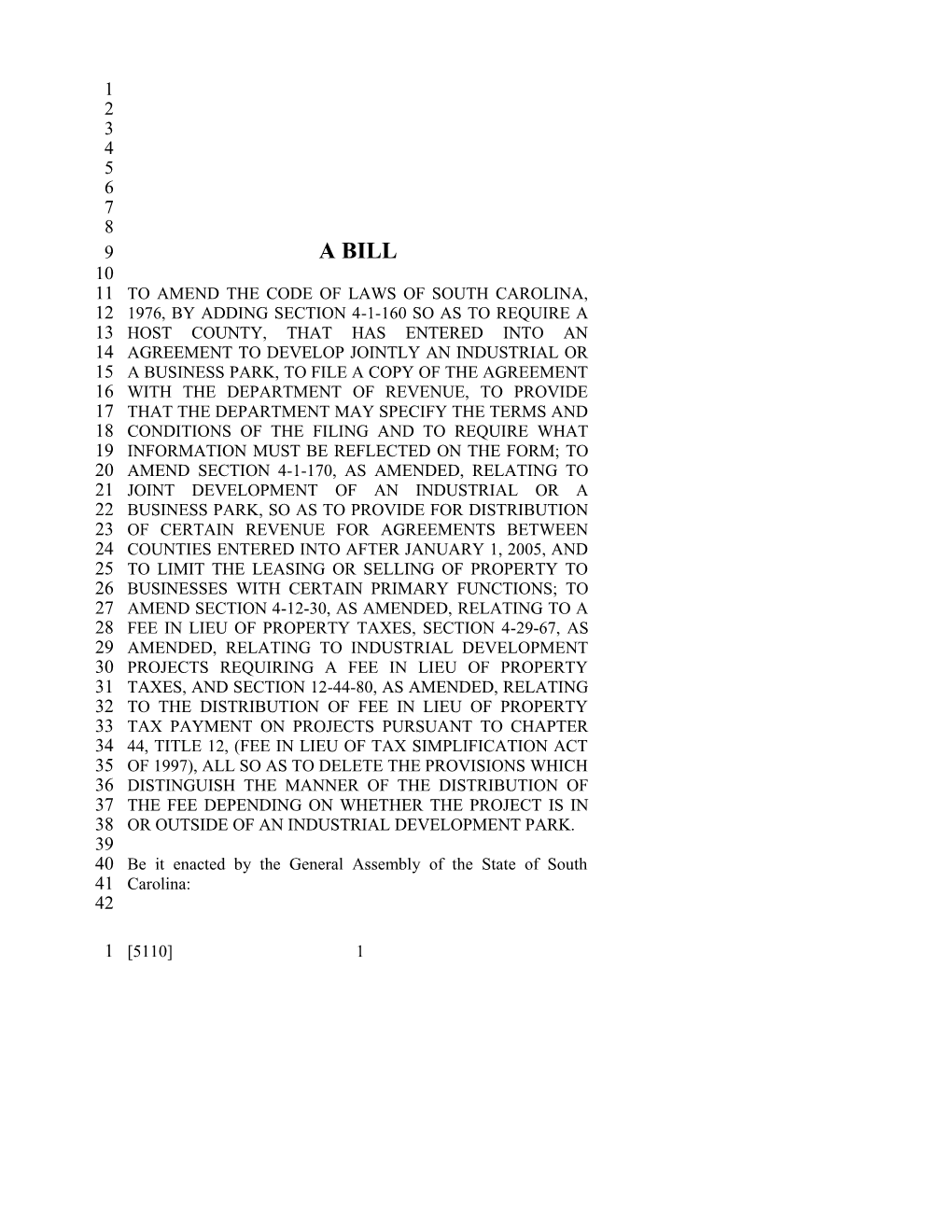 2003-2004 Bill 5110: Industrial Or Business Parks - South Carolina Legislature Online