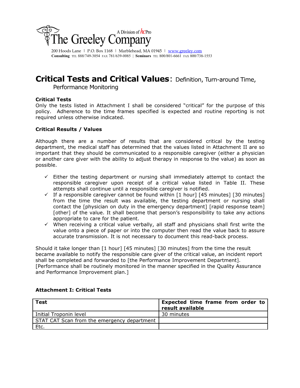 Critical Tests and Critical Values: Definition, Turn-Around Time, Performance Monitoring