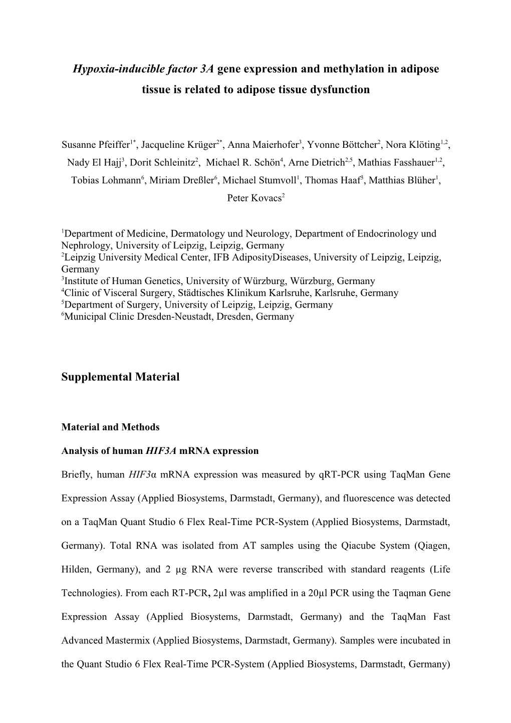 Hypoxia-Inducible Factor 3A Gene Expression and Methylation in Adipose Tissue Is Related