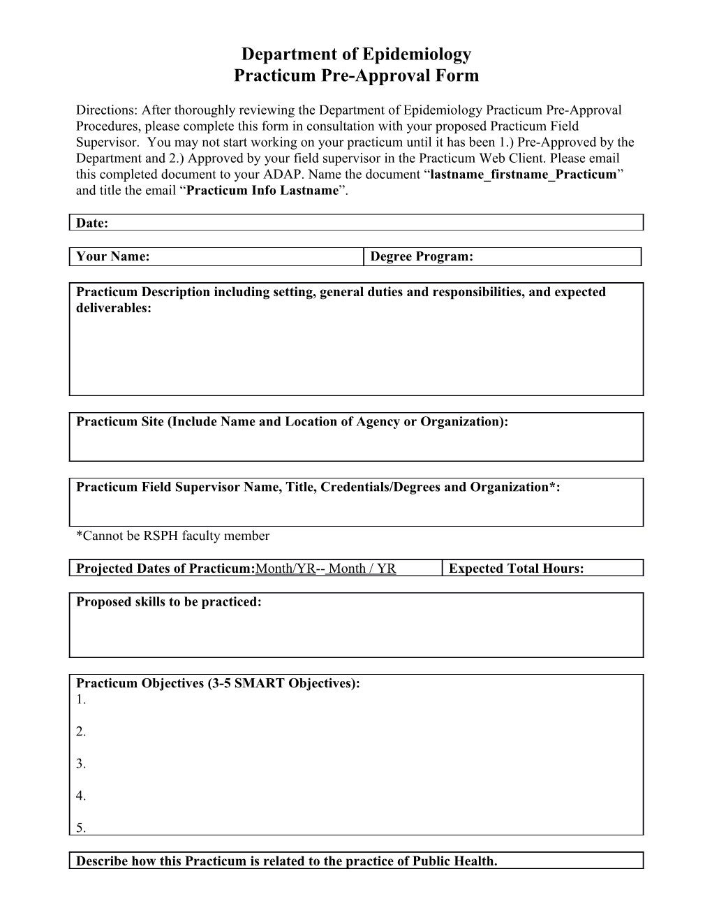 Practicum Pre-Approval Form