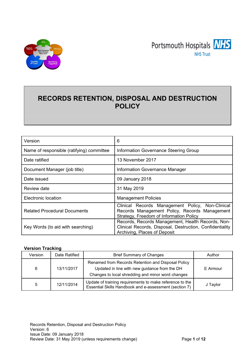 Records Retention, Disposal and Destruction Policy