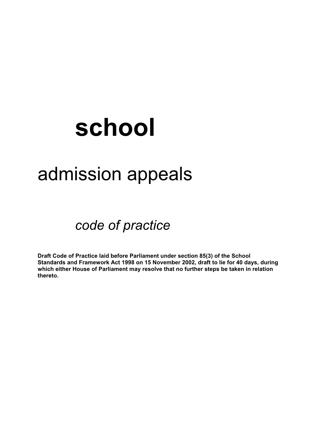 Code of Practice on School Admission Appeals