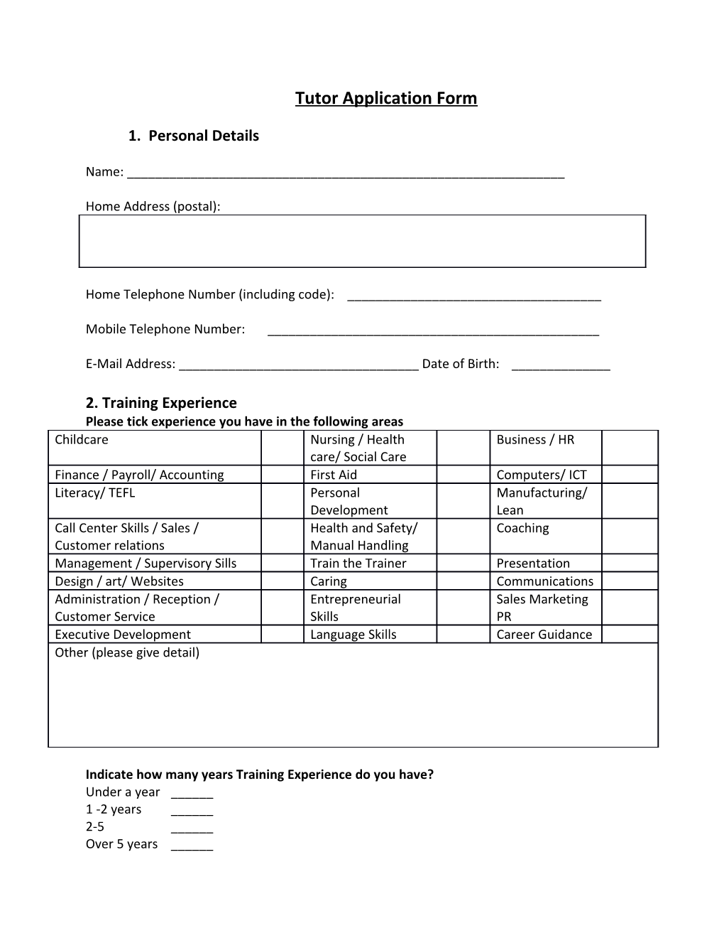 Tutor Application Form