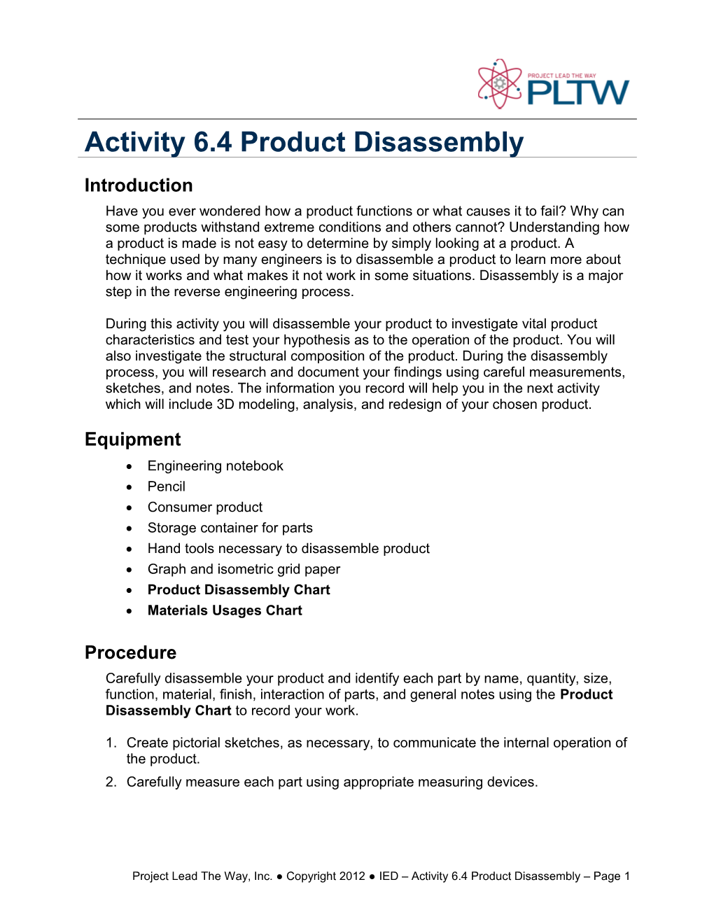Activity 6.4 Product Disassembly