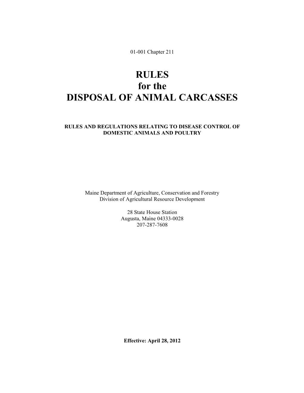 Rules and Regulations Relating to Disease Control Of