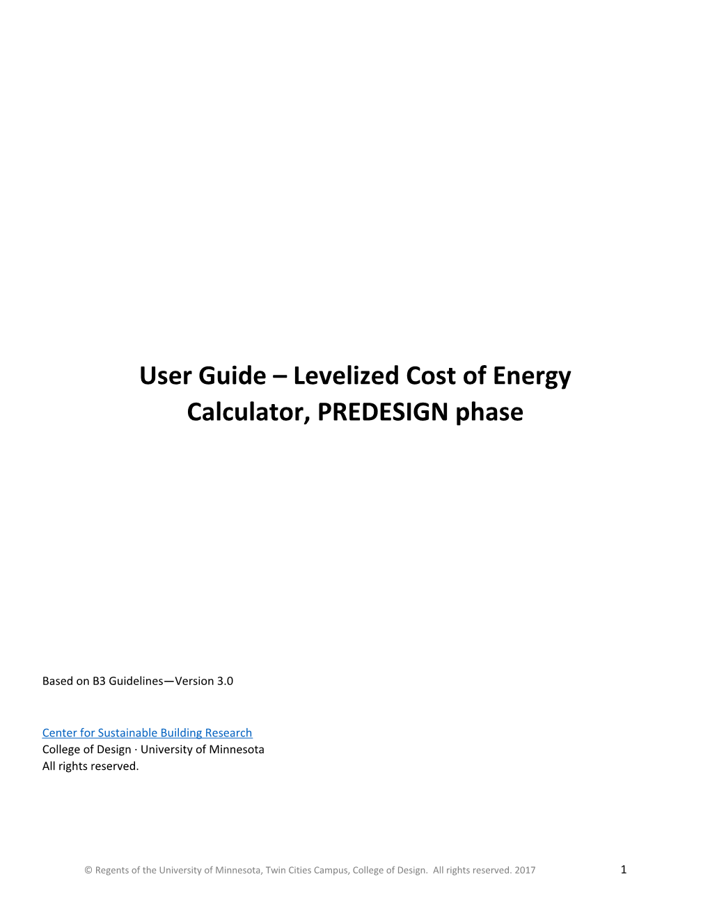 User Guide Levelized Cost of Energy Calculator, PREDESIGN Phase