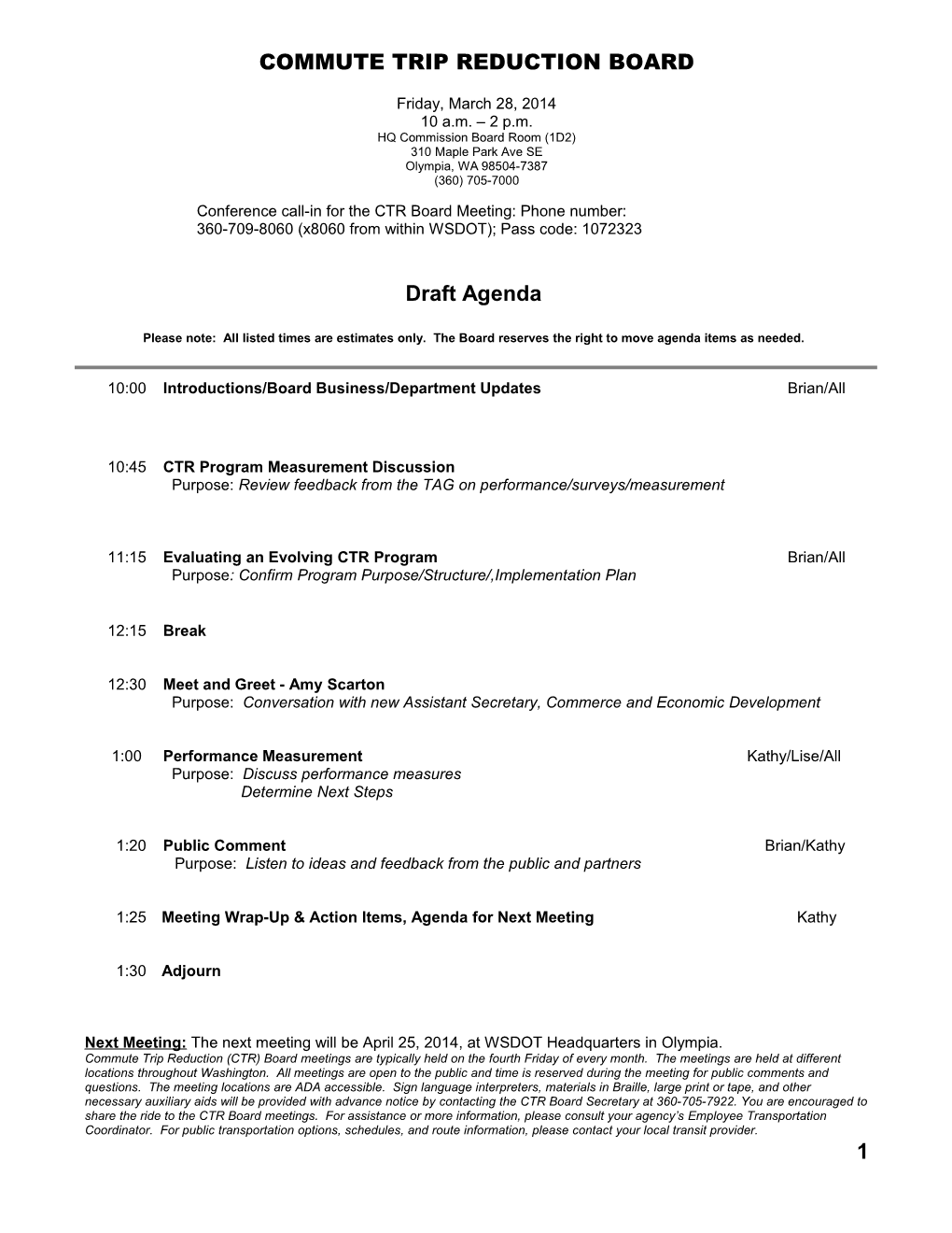 CTR BOARD MEETING Agenda 08.22.08