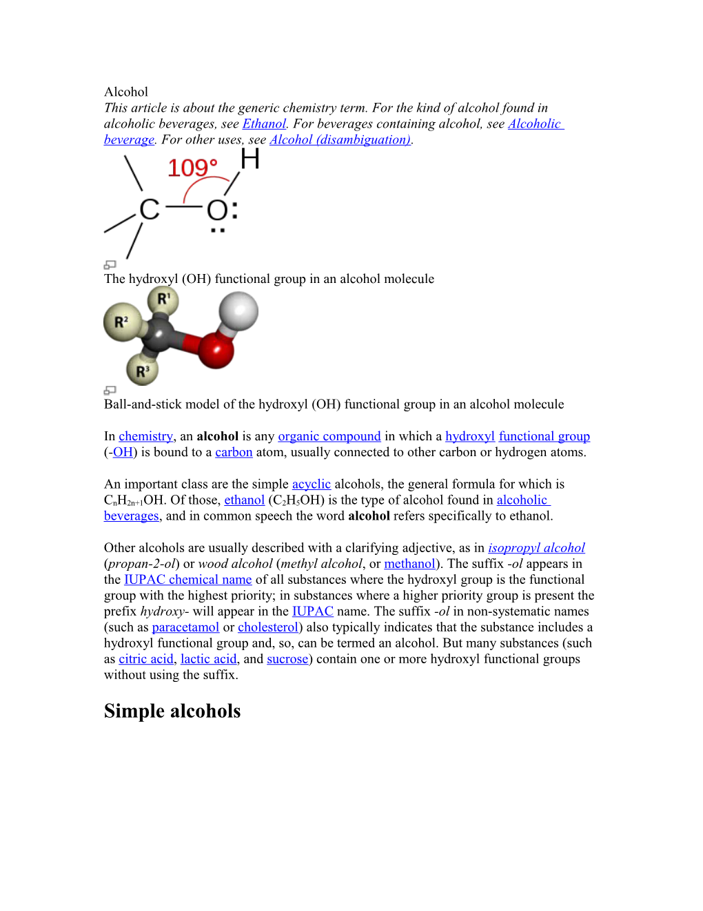 The Hydroxyl (OH) Functional Group in an Alcohol Molecule