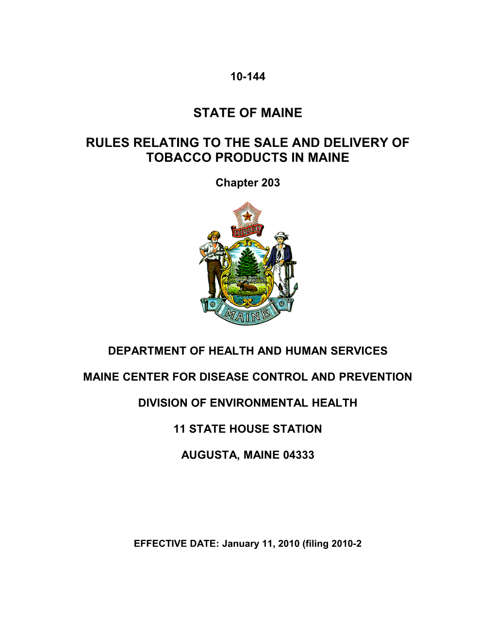 Rules Relating to the Sale and Delivery of Tobacco Products in Maine