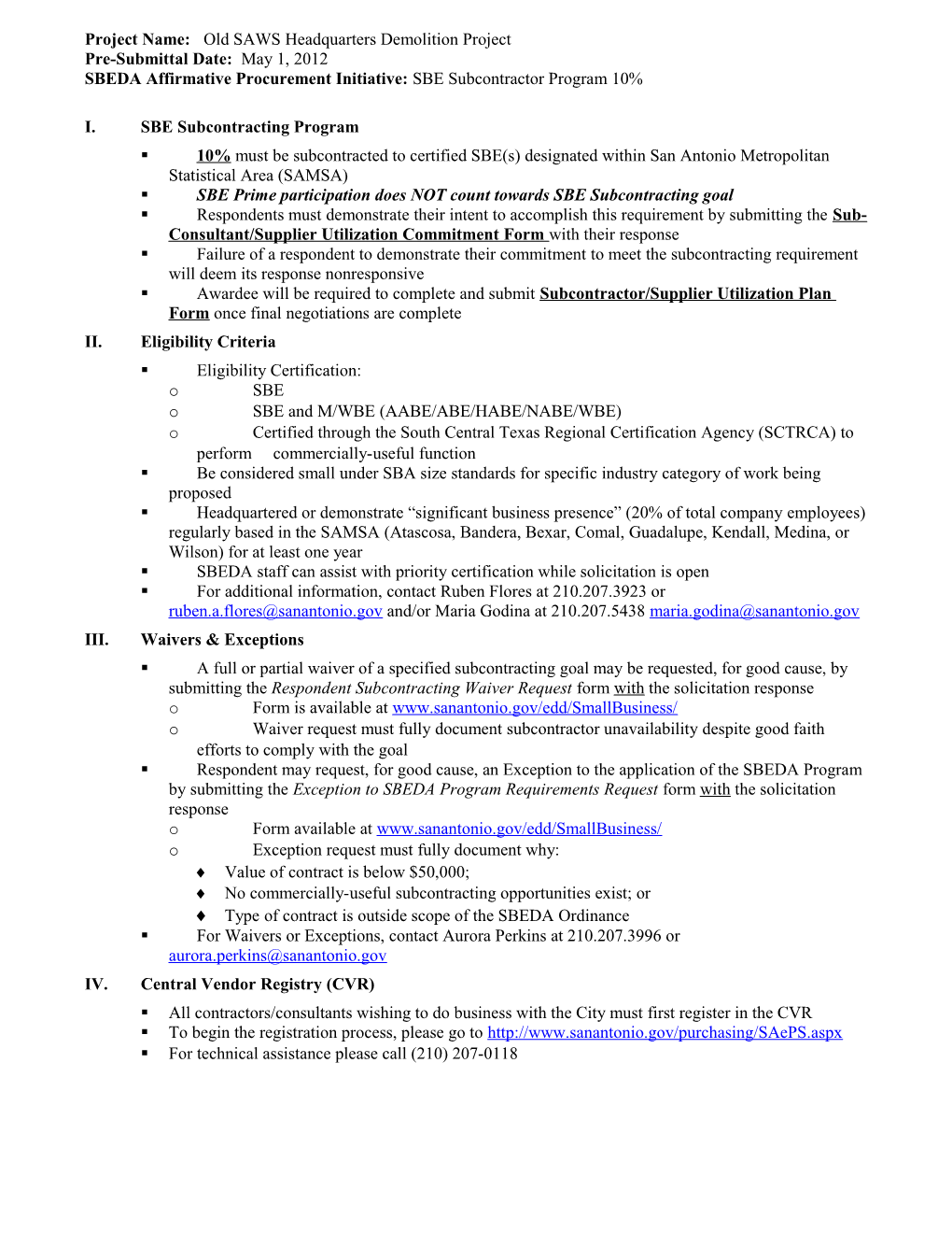 City of San Antonio SBEDA Program Construction