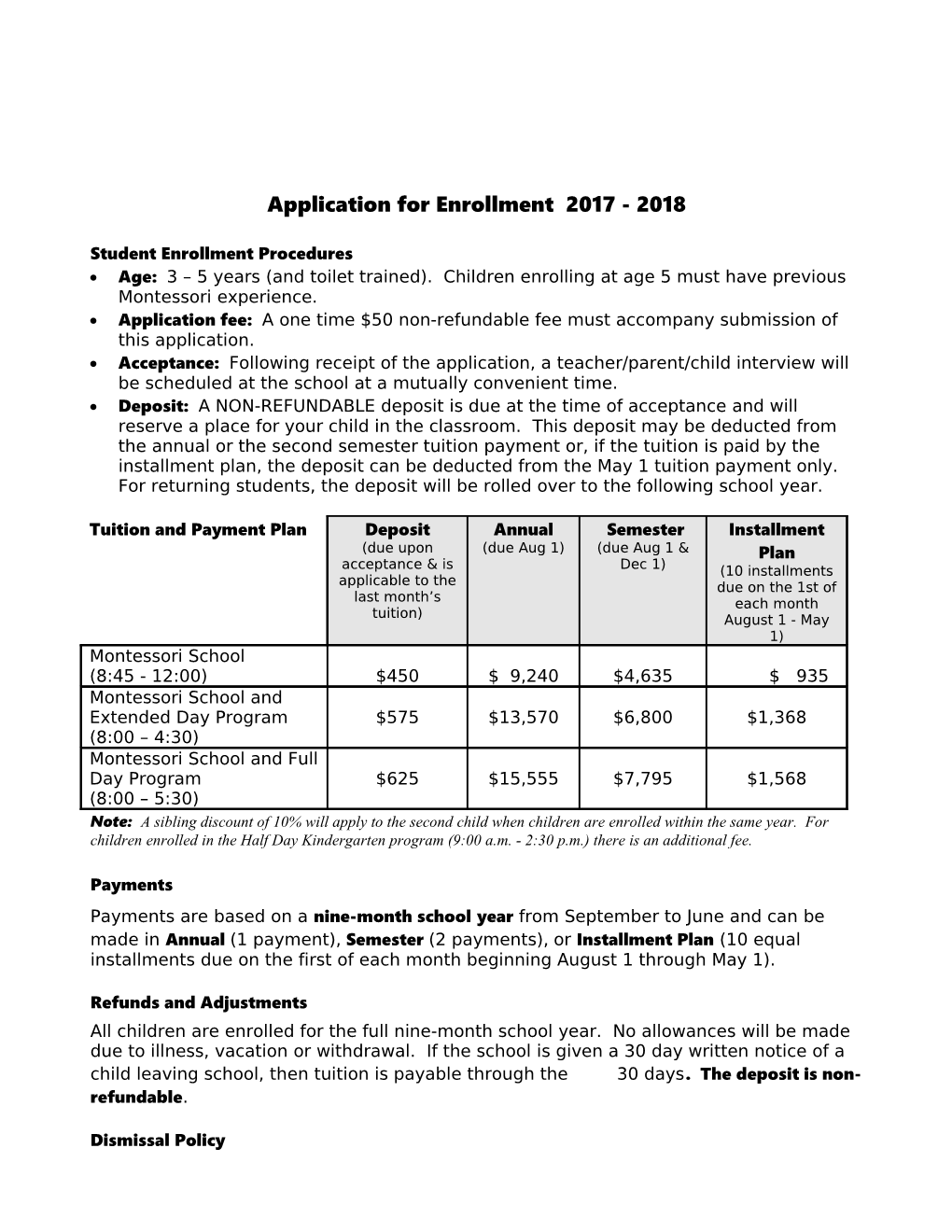 Application for Enrollment 2017 - 2018