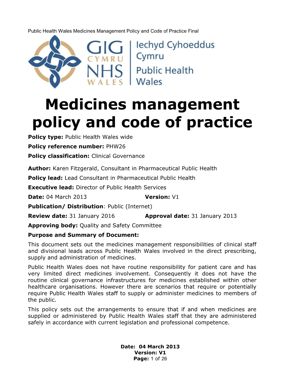 Public Health Wales Medicines Management Policy and Code of Practice Final