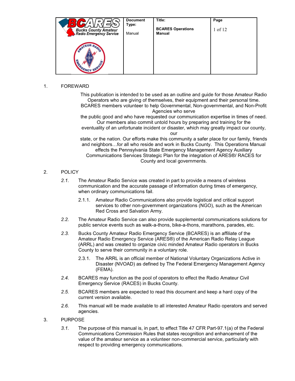 BCARES Amateur Radio Operations Manual