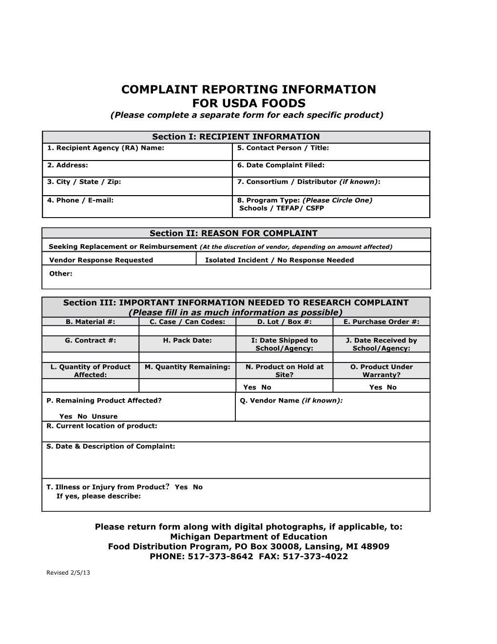 Complaint Reporting Information