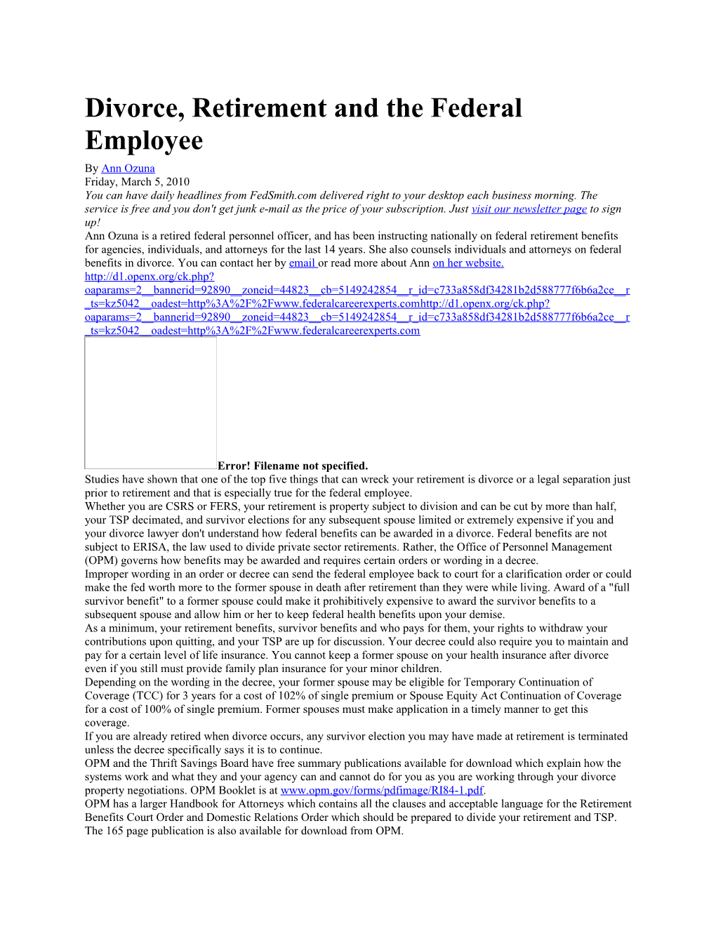 Divorce, Retirement and the Federal Employee