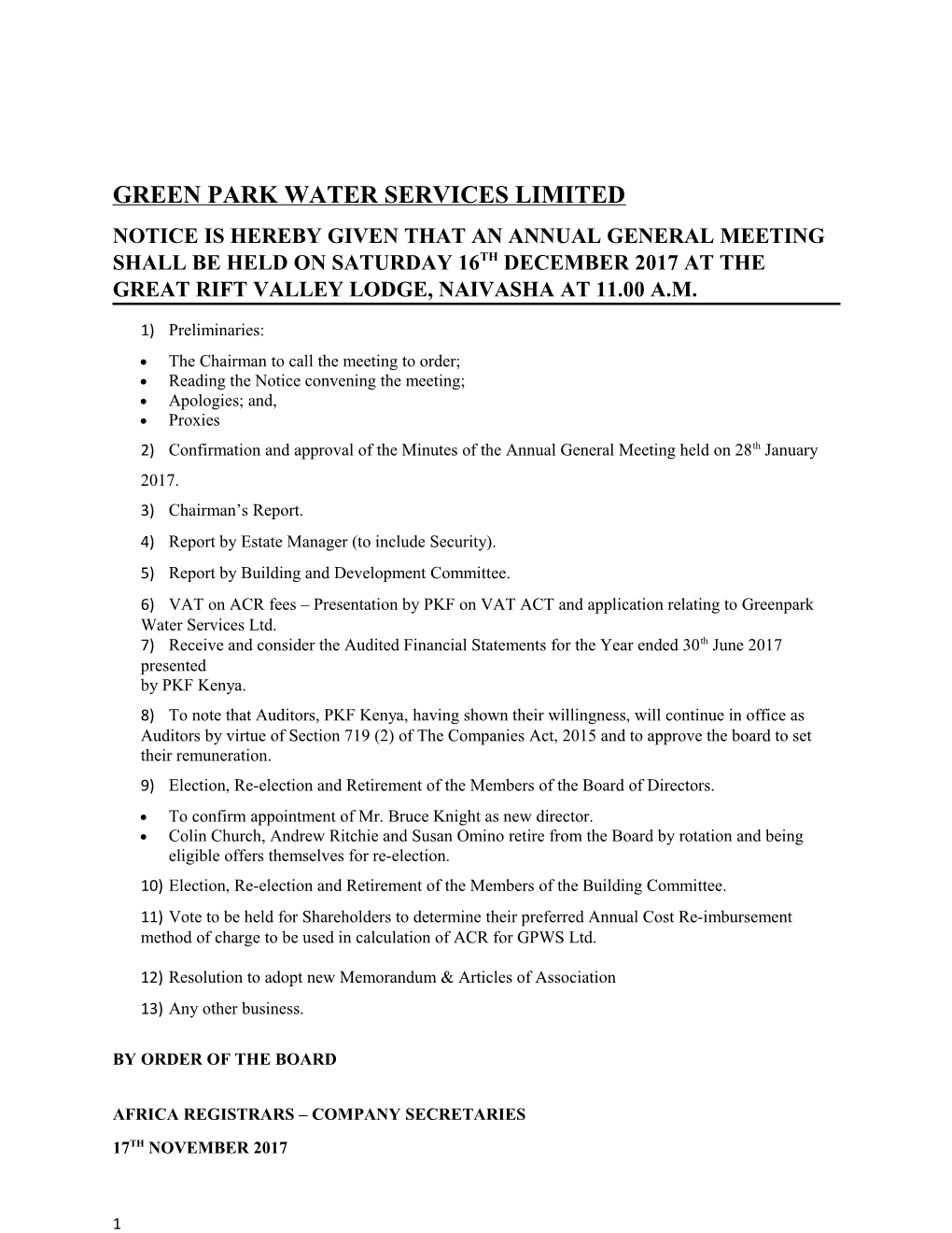 Green Park Water Services Limited